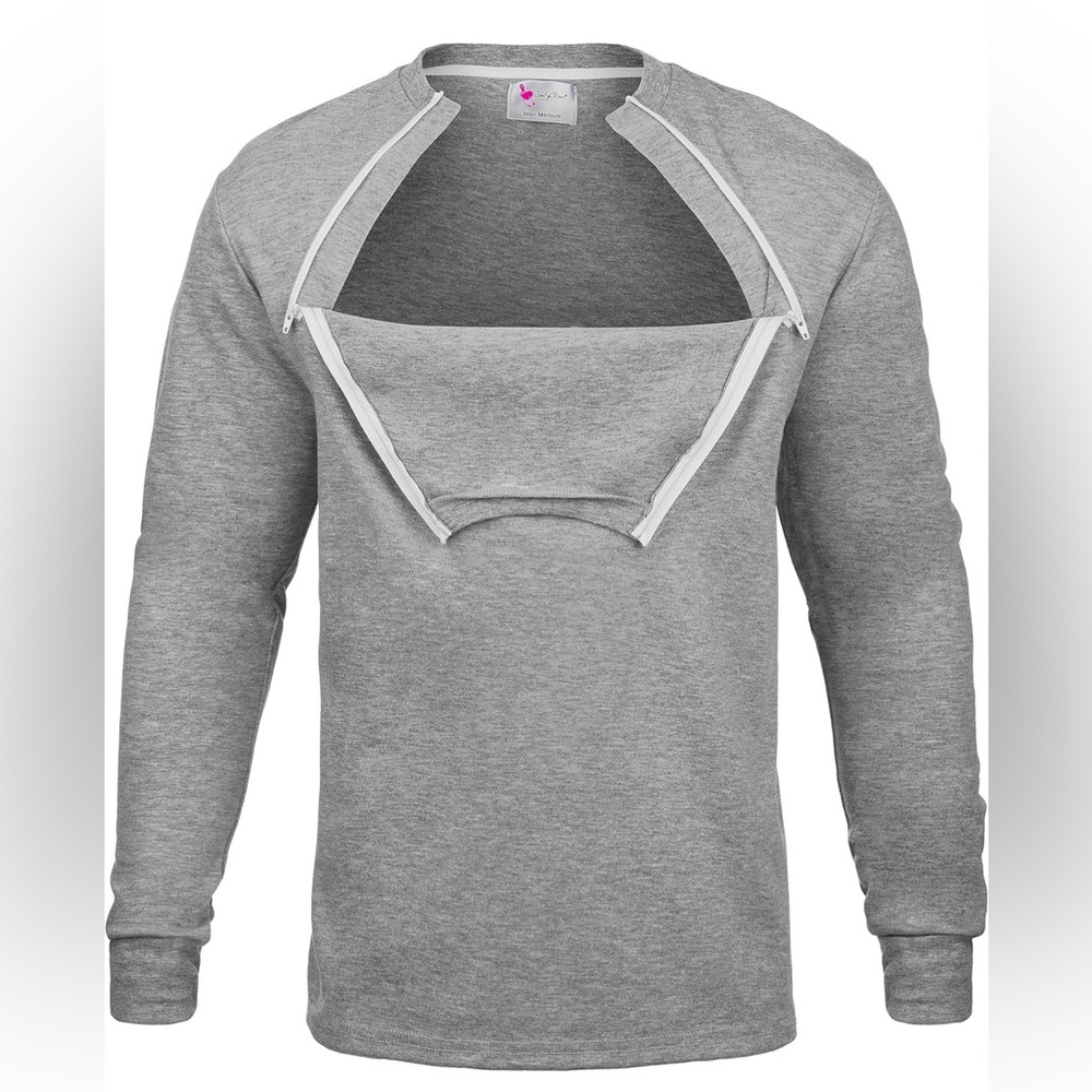 ComfyChemoCHEMOWEAR : Men's Long Sleeve Chemotherapy Port Zipper Shirt